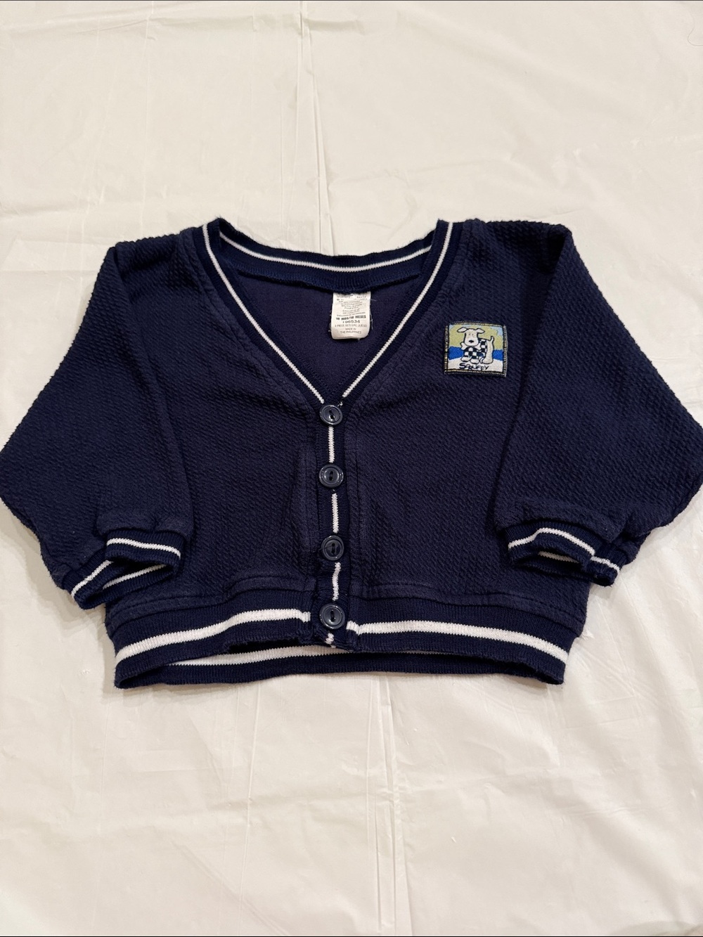 Children's Navy Button-Up Cardigan with Stripe Trim